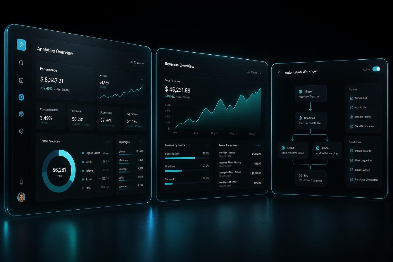 Web Goats dashboard and website design work